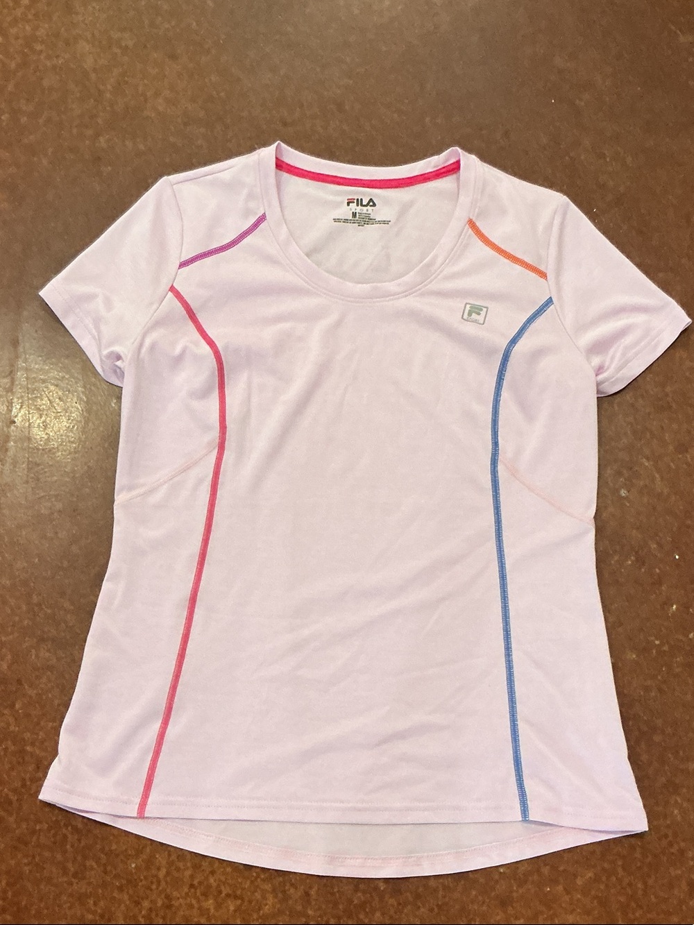 Fila Light Pink Short Sleeve Athletic Tee with Multicolor Contrast Seams